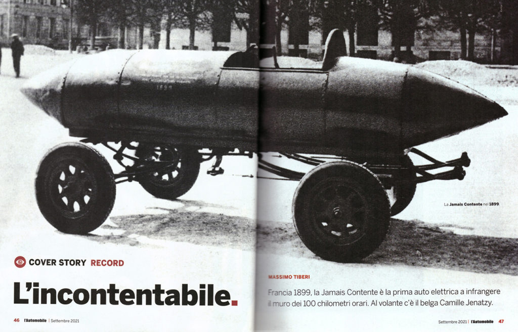 Francia 1899, la Jamais Contente è la prima auto elettrica a infrangere il muro dei 100 chilometri orari, al volante c’era il belga Camille Jenatzy