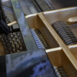 interno del piano con i suoi martelletti sulle corde